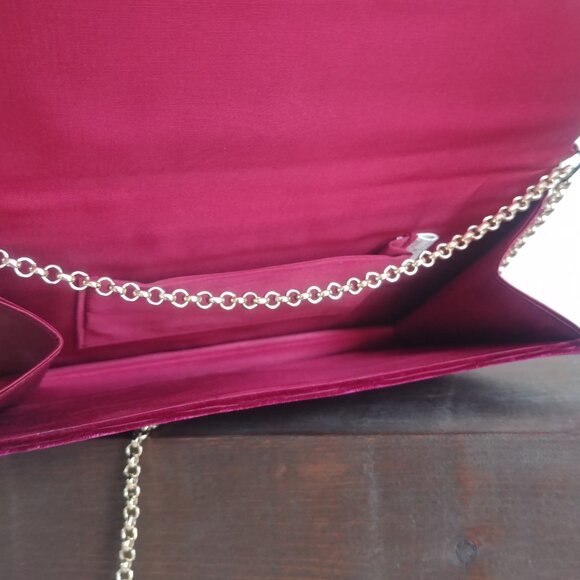Vintage dark red velvet handmade in Hong Kong gold chain clutch bag purse - Picture 9 of 16